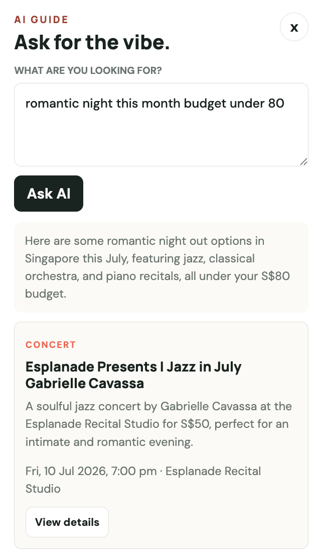 Nearo recommendation guide with personalized event suggestions