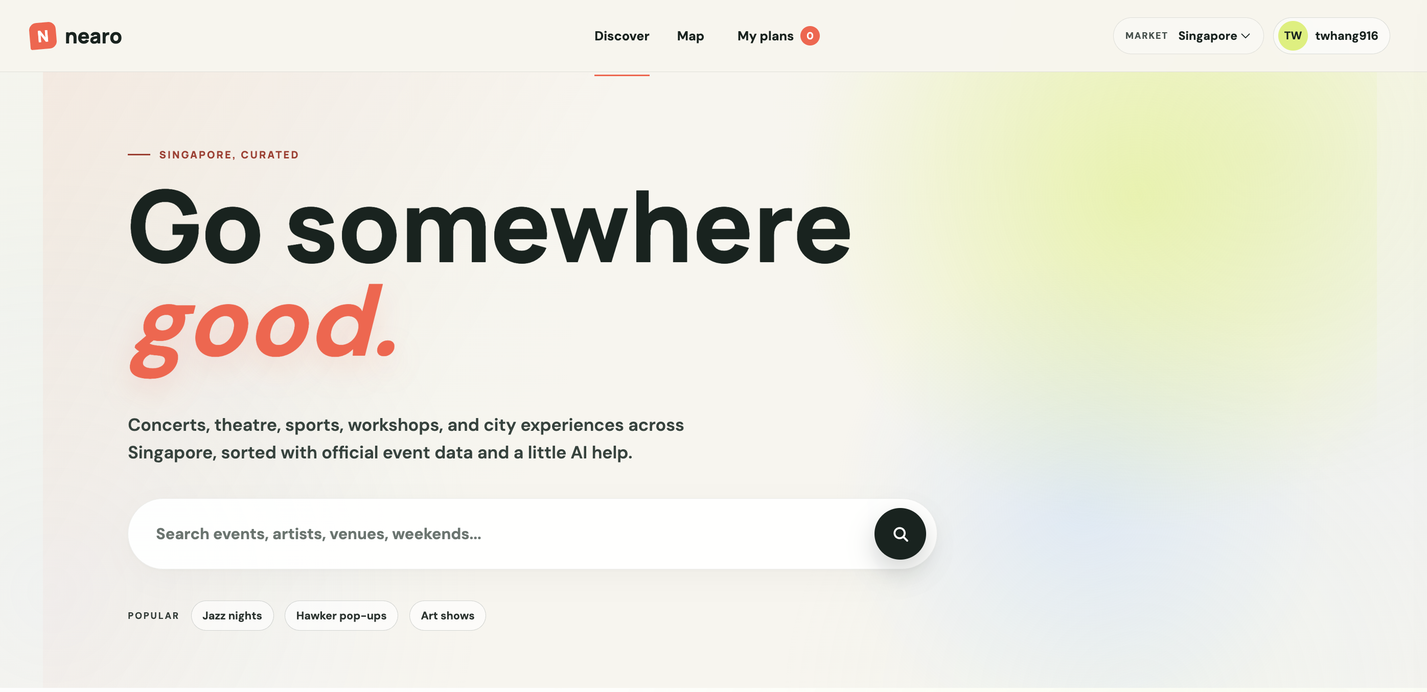 Nearo event discovery homepage preview