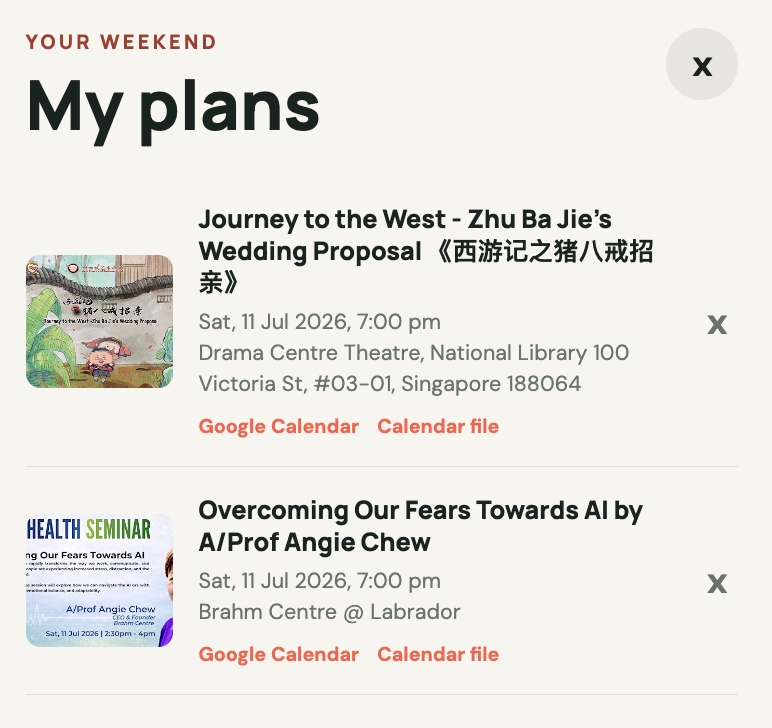 Nearo saved plans drawer for collecting events