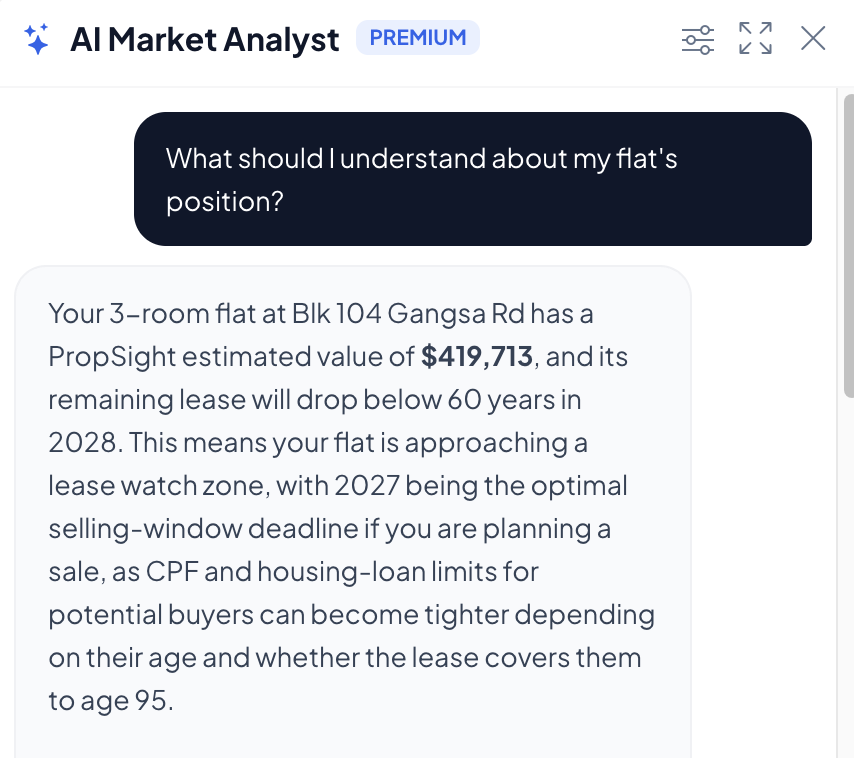 PropSight assistant explaining property analytics context